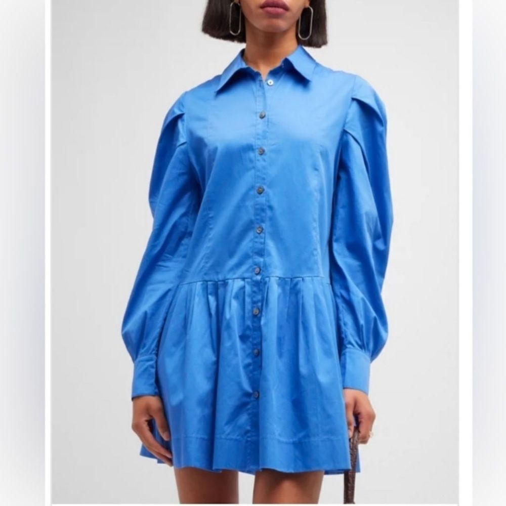 HARSHMAN Dress NWT Esme Shirt Dress Indigo Blue Cotton Pleated Long Sleeve S